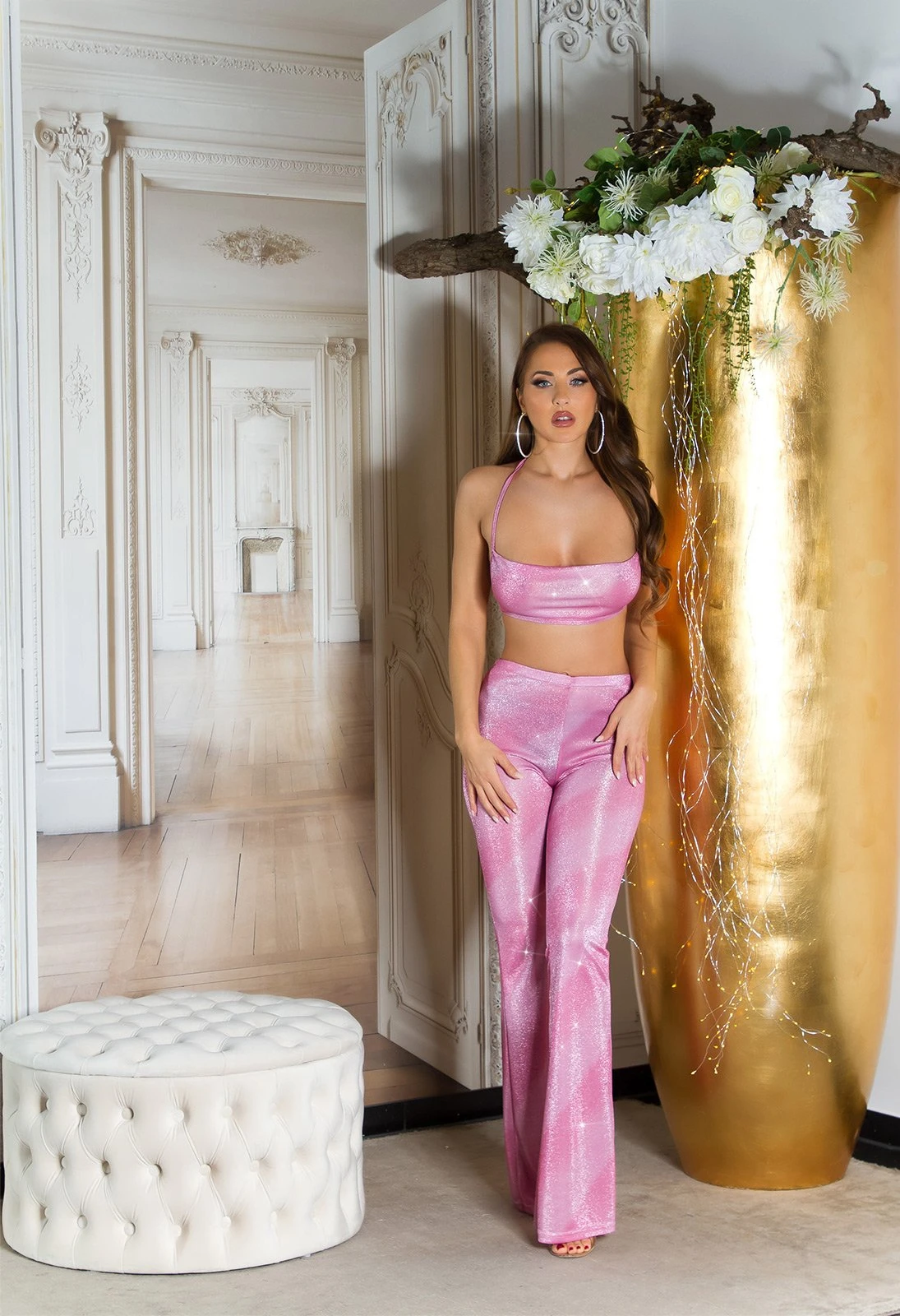 Glitter Streifen High Waist Hose mit Schlag Glitter Streifen High Waist Hose mit Schlag