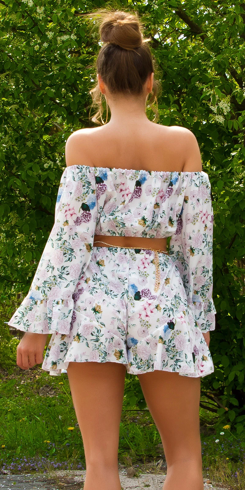Flower Printed Summer Freizeit Shorts mit Volant-Effekt Flower Printed Summer Freizeit Shorts mit Volant-Effekt