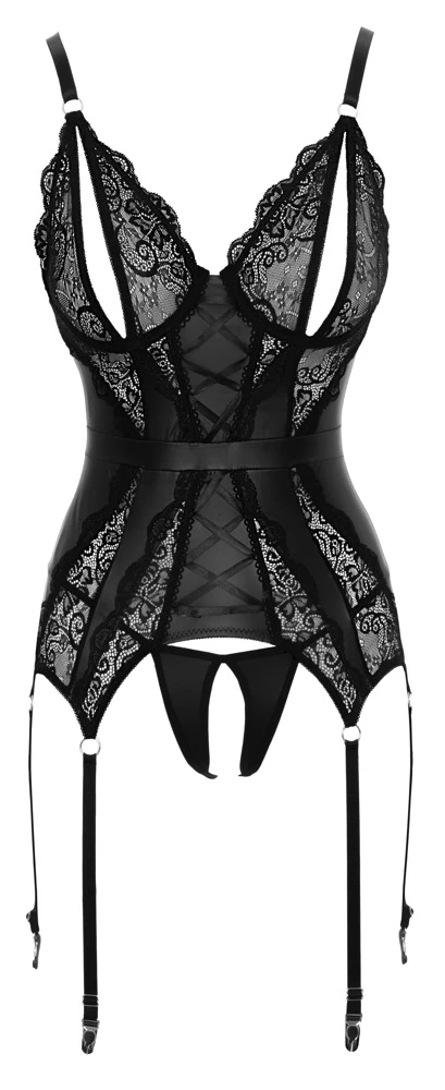 Cottelli LINGERIE Provokantes Strapshemd offen Spitze Schnürung matt Wetlook Erotisch