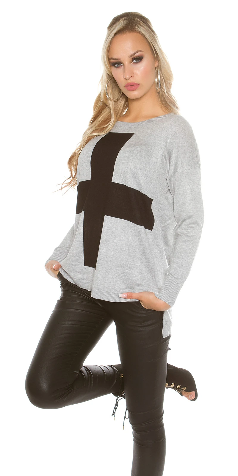 Casual Feinstrick Jumper Pullover mit Kreuz-Print