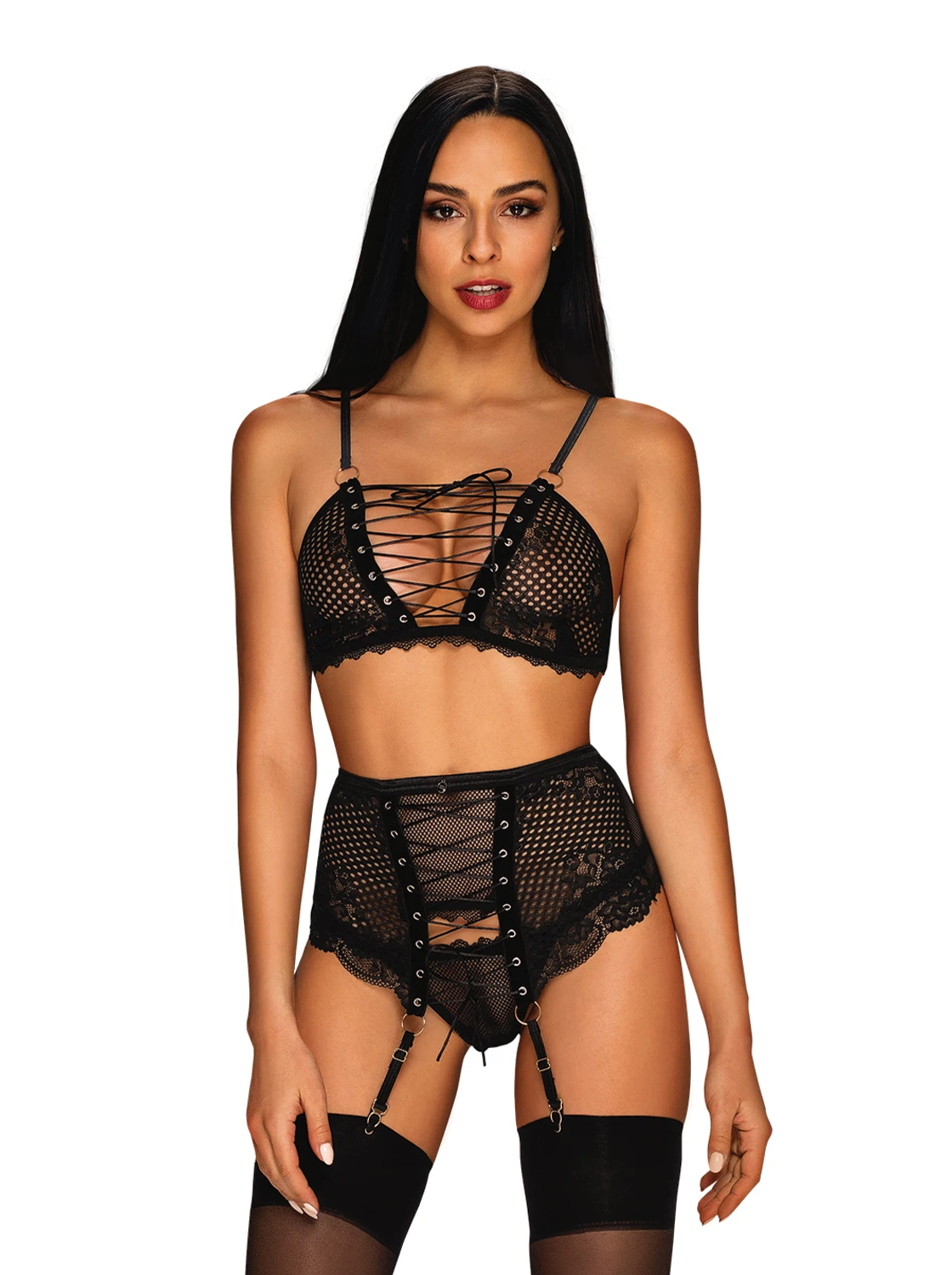 Verführerisches Dessous Set mit floraler Spitze und Schnürung