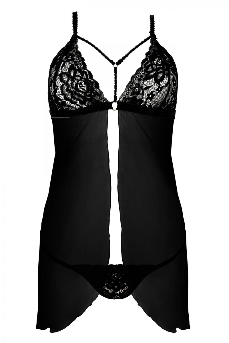 Chemise aus Tüll und Spitze mit String