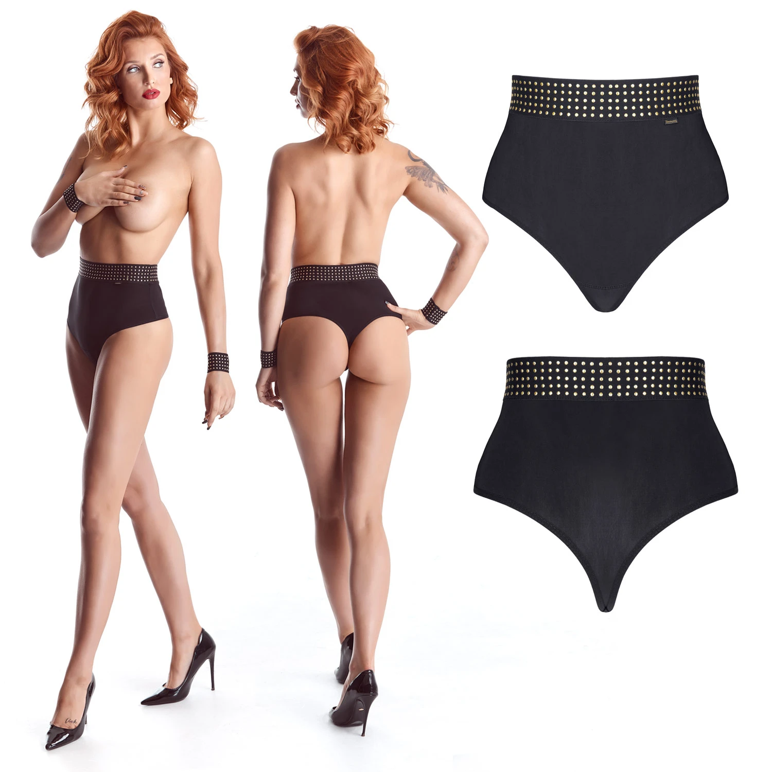 Hoch geschnittener Erotic Dessous Panty mit goldenen Punkten CBEmily001von Demoniq Hoch geschnittener Erotic Dessous Panty mit goldenen Punkten CBEmily001von Demoniq