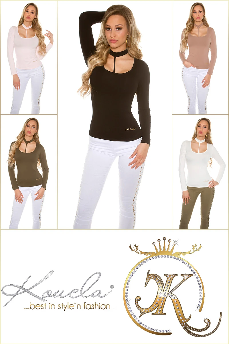 Unifarbenes Langarm-Shirt mit integriertem Halsband