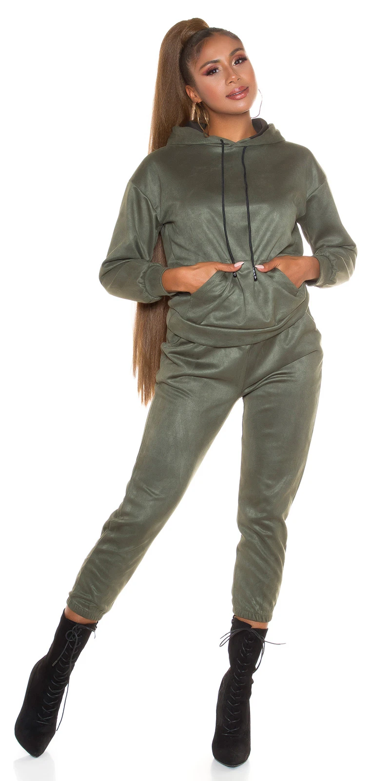 Wildleder Look Loungewear Freizeit Anzug mit Kapuze Wildleder Look Loungewear Freizeit Anzug mit Kapuze