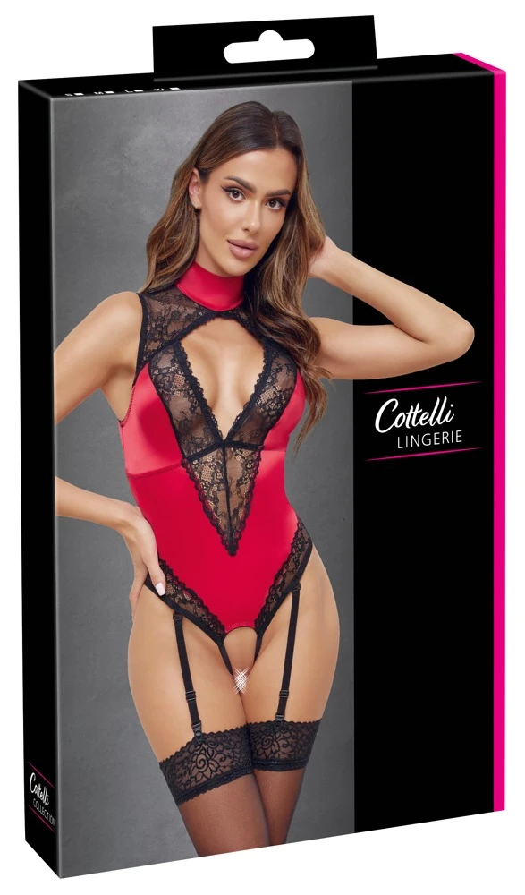 Cottelli LINGERIE Overt Straps-Body Straps-Body ouvert im edlen roten Satin Material-Mix