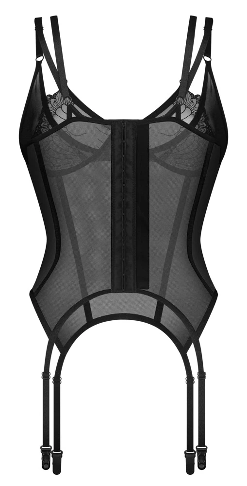 Schwarz-transparentes Strapshemd Arrowel von Obsessive mit soften Bügel-Cups, zarter Spitze und verstellbaren Doppelträgern