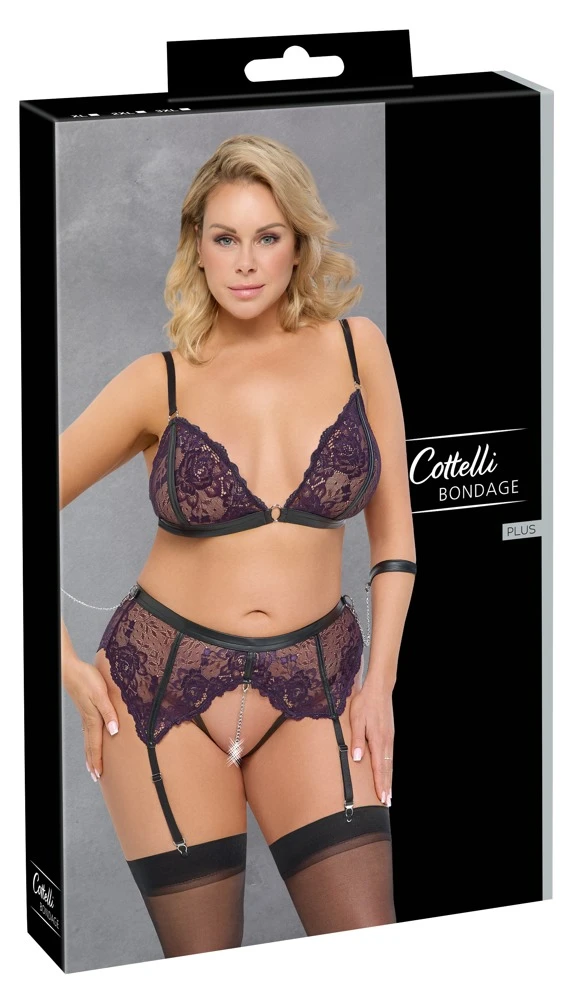 Cottelli BONDAGE Verführerisches Straps-Set von Cottelli BONDAGE mit ouvert String, Soft-BH, Armfesseln und aufregenden Ketten-Details
