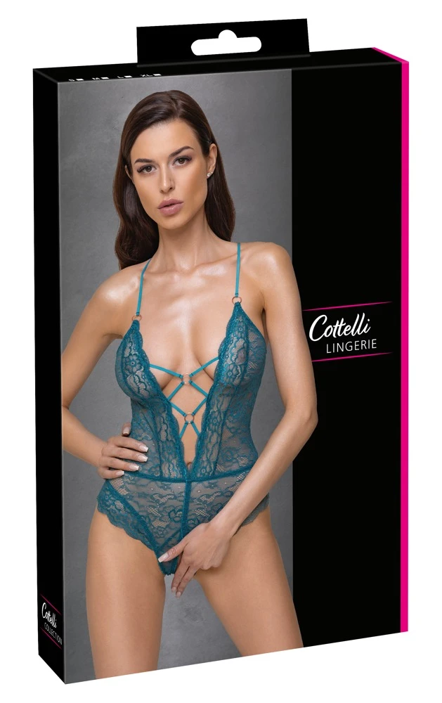 Cottelli LINGERIE Body komplett aus feiner weicher Spitze ouvert im Schritt raffinierte Schnürung