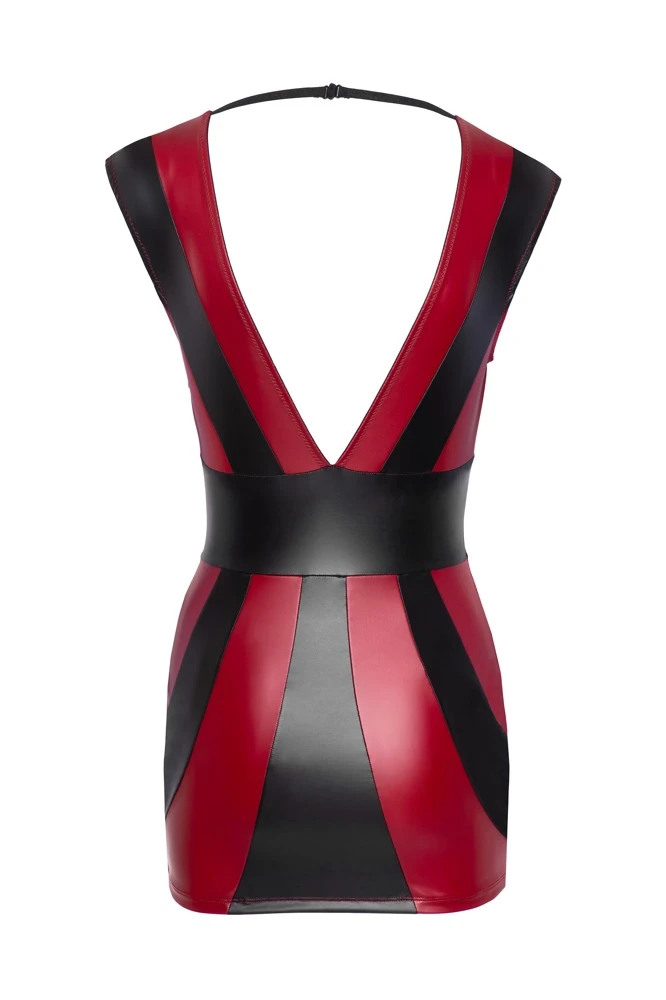 Cottelli PARTY Kleid rot/schwarz mit Streifen Minikleid Mattlook tiefer V-Ausschnitt