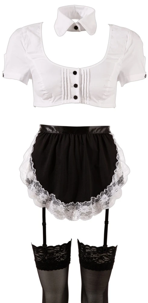 Cottelli COSTUMES Dienstmädchen-Kostüm Dessous Set mit Straps-Slip, Strümpfe und Top