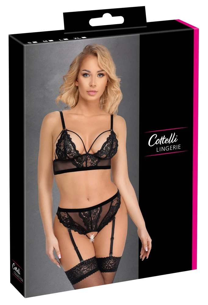 Cottelli LINGERIE Bralette BH und Straps-Slip Spitze und Powernet schwarz
