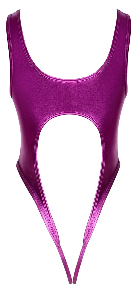 Cottelli LINGERIE Body Metallic-Pink – ultraknapp, po-frei und glänzend sexy mit schillerndem Glanzmaterial und heißen Beinausschnitten