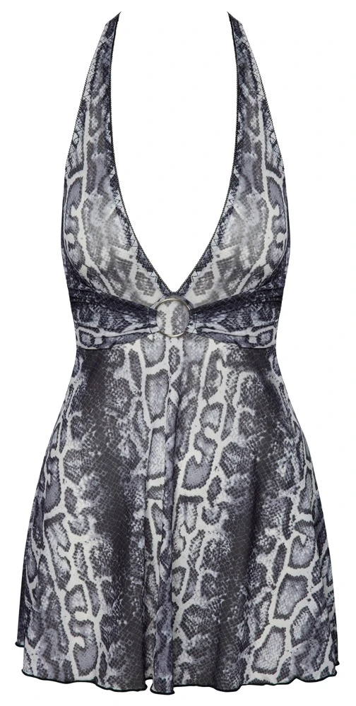 Cottelli PARTY Minidress Rückenfreies Snake Optik Powernet Minikleid Tiefer V-Ausschnitt