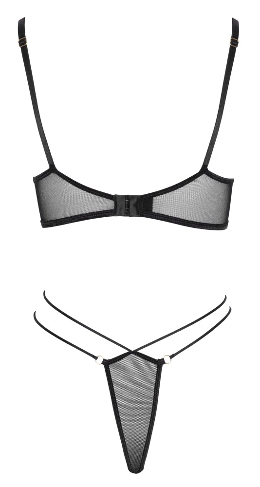 Cottelli LINGERIE Transparentes BH und Rio mit edler Stickerei in verführerisch schwarz