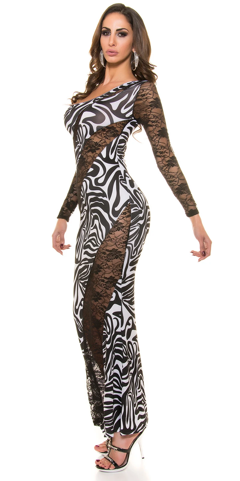 Maxi One Shoulder Cocktail Kleid mit Spitzen-Einsatz Maxi One Shoulder Cocktail Kleid mit Spitzen-Einsatz