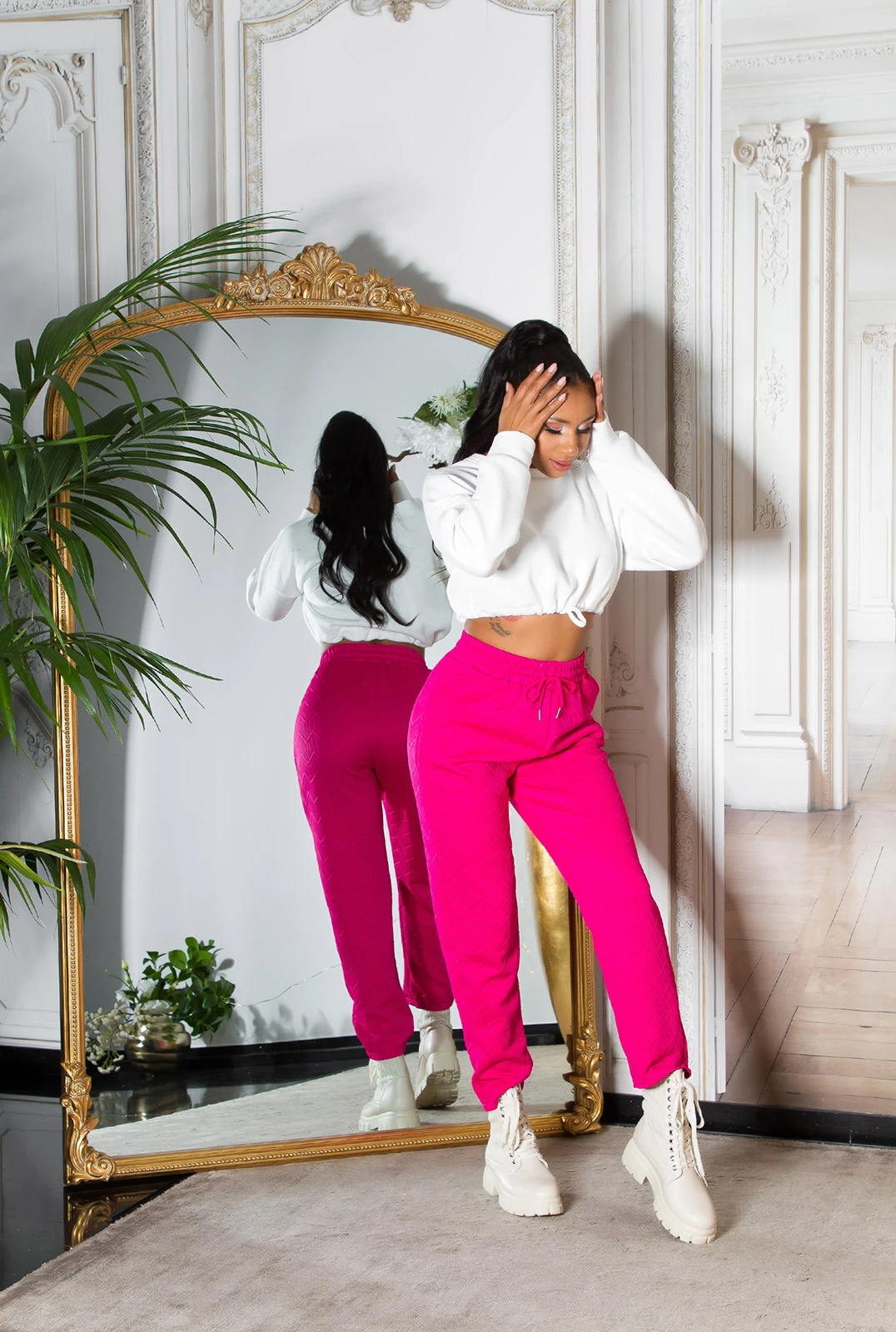 Damen High Waist Hose Pumphose Jogger ZickZack-Muster Jogginghose Sweathose Damen High Waist Hose Pumphose Jogger ZickZack-Muster Jogginghose Sweathose