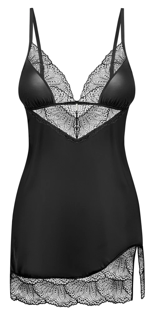 Obsessiv mit Spitze verziertes Babydolls & Negligés, verstellbare Träger, Schmuckdetail, feiner schwarzer Material-Mix Obsessiv mit Spitze verziertes Babydolls & Negligés, verstellbare Träger, Schmuckdetail, feiner schwarzer Material-Mix