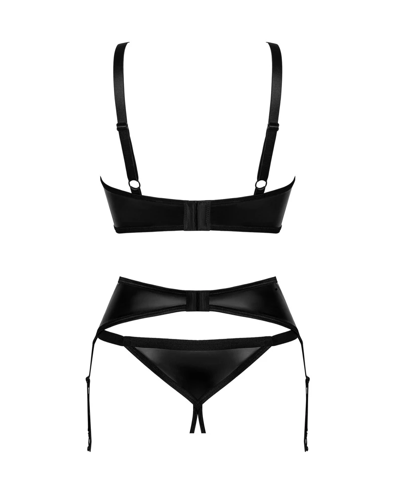 Obsessive 3-teiliges Set Armares mit Bügel-BH, Strapsgurt und String ouvert. Cups mit verführerischen Cut-outs und kleinem Schmuckelement.