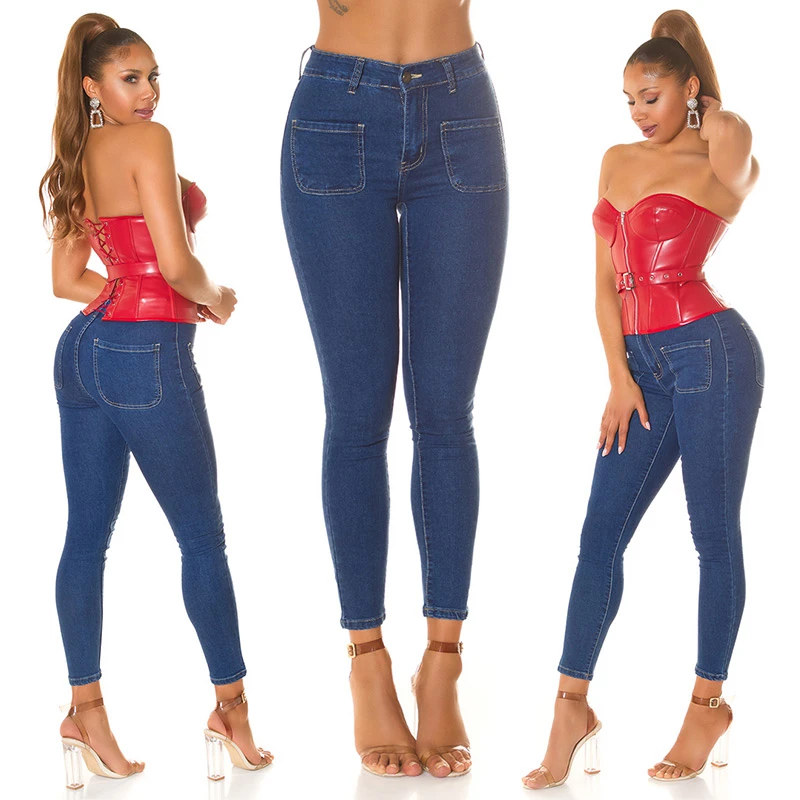 High Waist Skinny Jeans mit hippem Taschen Look High Waist Skinny Jeans mit hippem Taschen Look