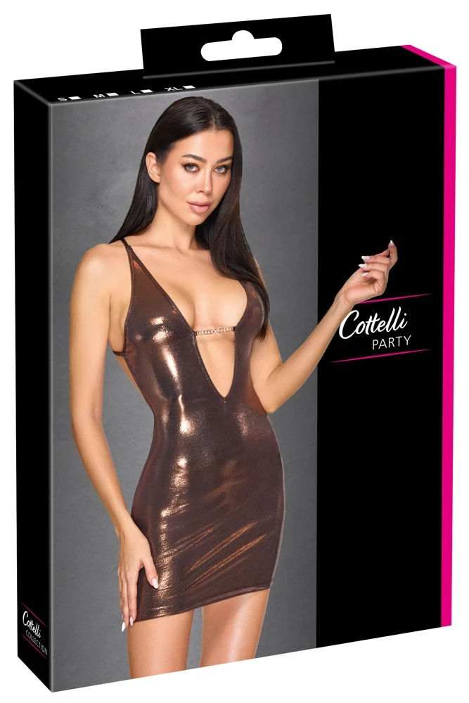 Cottelli Neckholder-Minikleid mit String Roségold Kupfer Glamour-Look mit Strasskette & String figurbetont sexy