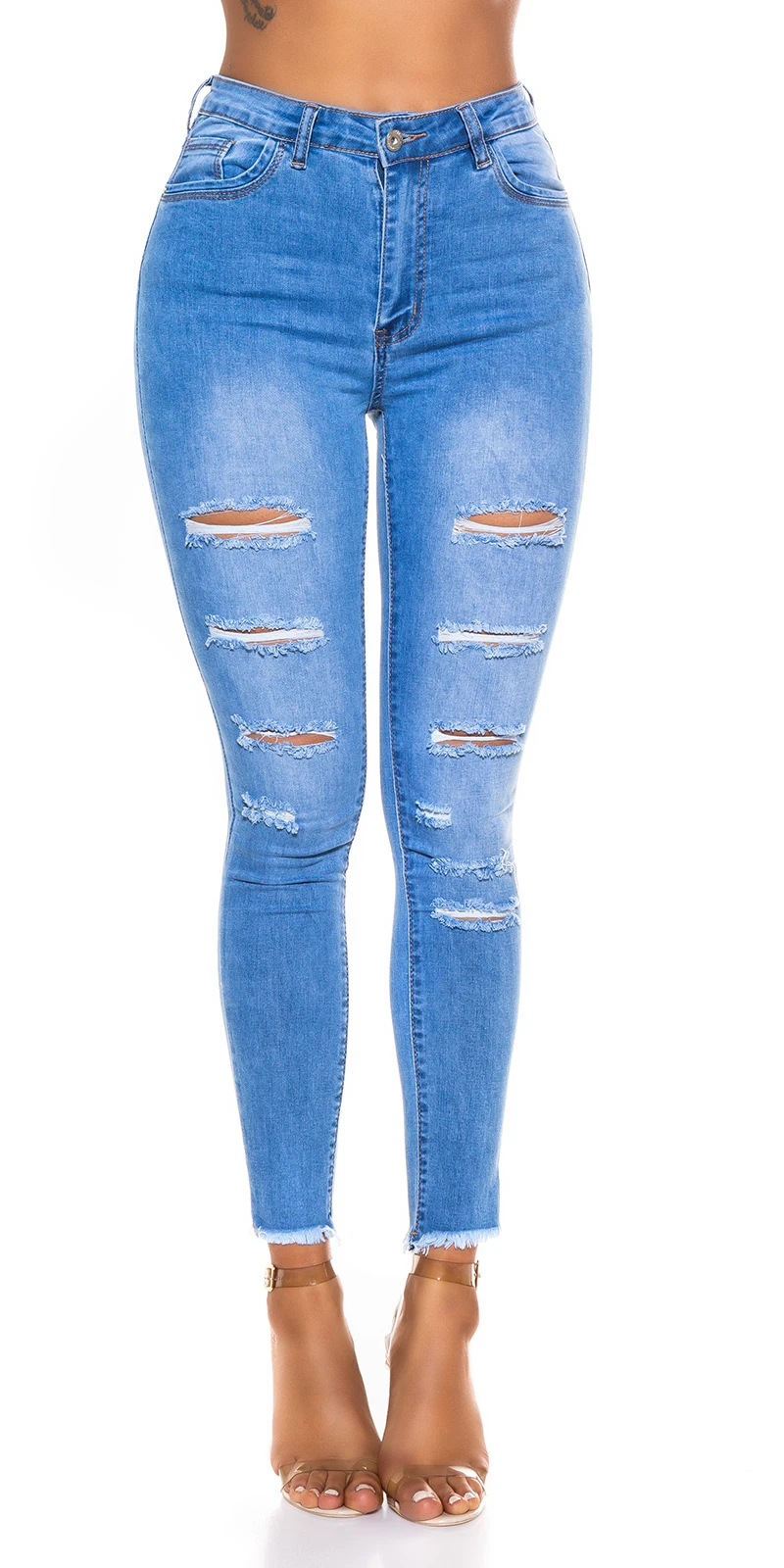 Midi Waist Used Look Skinny Jeans mit Risse Midi Waist Used Look Skinny Jeans mit Risse