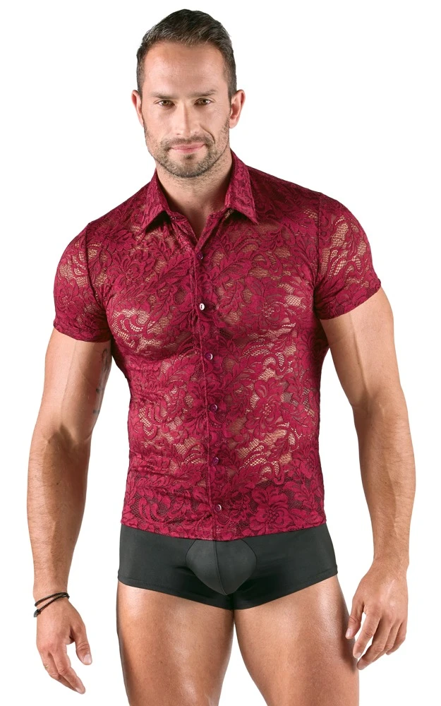 Herren Shit,Svenjoyment bringt mit diesem floralen Kurzarm-Hemd in Dunkelrot pure Sinnlichkeit, Komfort und Stil auf den Punkt - ein Blickfang mit Klasse