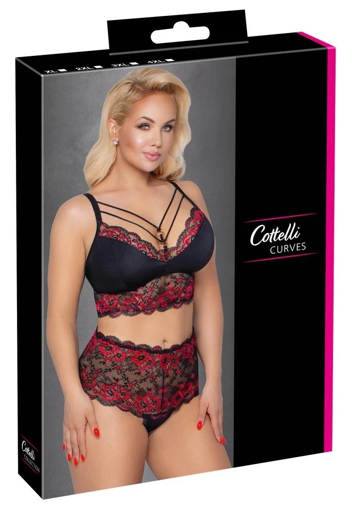 Cotteli Sinnliche Eleganz: Soft-BH und Taillen-Slip in zweifarbiger Spitze mit verziertem Dekolleté und Spitzenbund