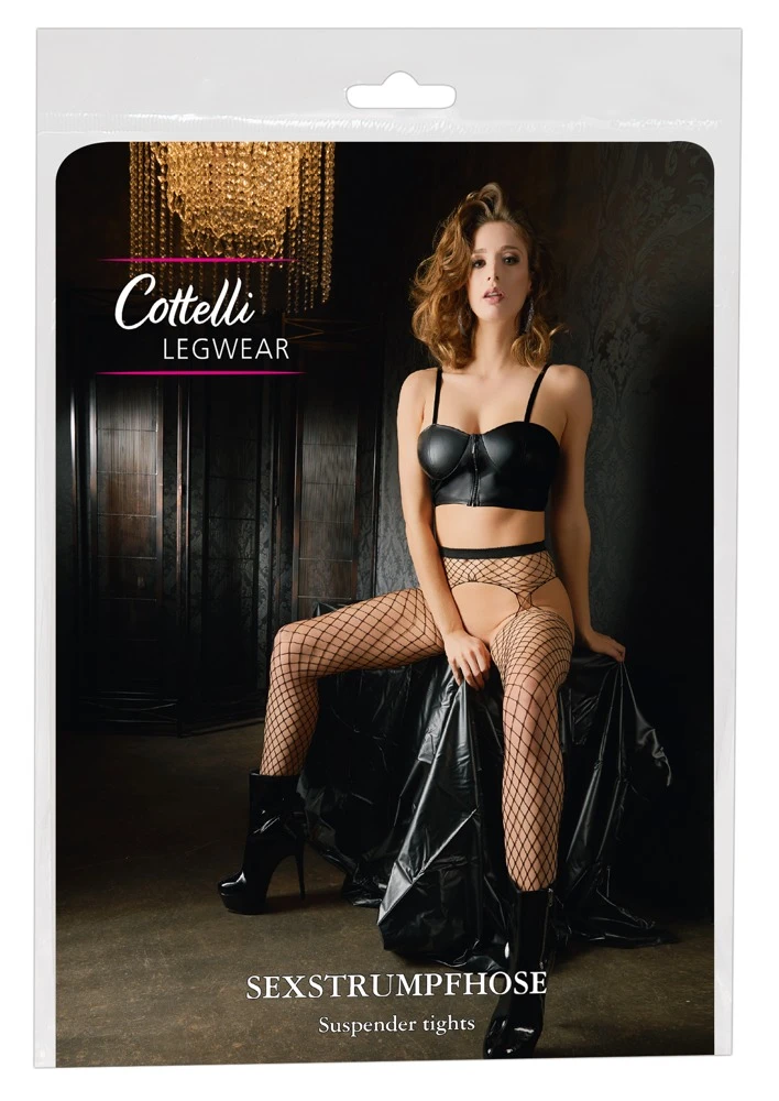 Cottelli Verlockende Versuchung: Die raffinierte Straps-Strumpfhose aus grobem Netzmaterial und ouvert gearbeitetem Schritt