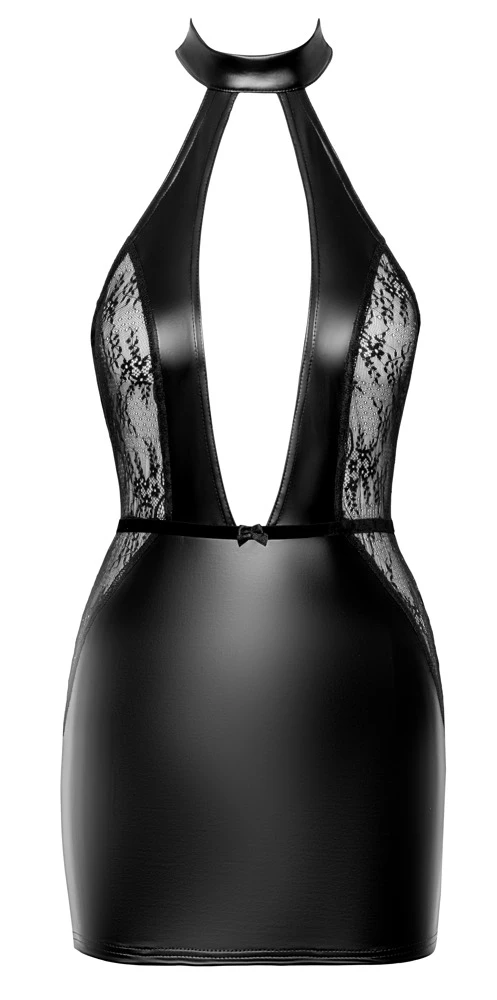 Kurzes Neckholder Minikleid im edlen Material-Mix, Erotisches tiefes Dekollete, Rückenfrei