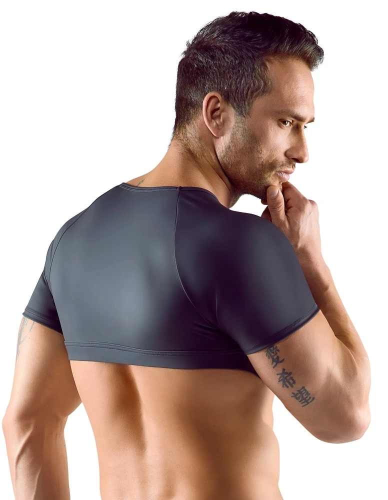 Shirt von NEK mit Metallic-Mattlook in Blau, Powernet-Einsätzen, Stehkragen und Reißverschluss für markanten Style