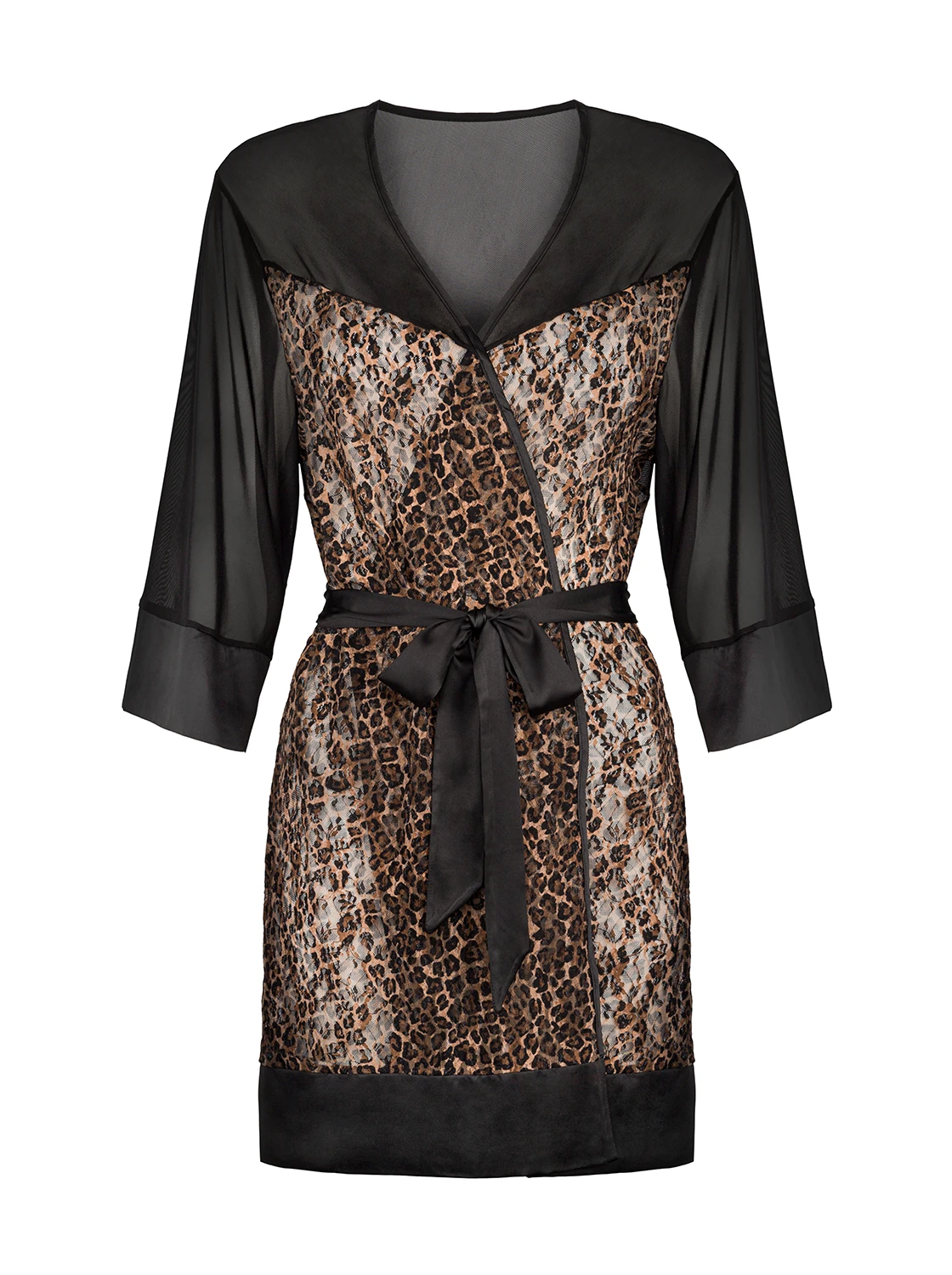 Femininer Peignoir mit Animal Print mit breiten Satinsaum Femininer Peignoir mit Animal Print mit breiten Satinsaum