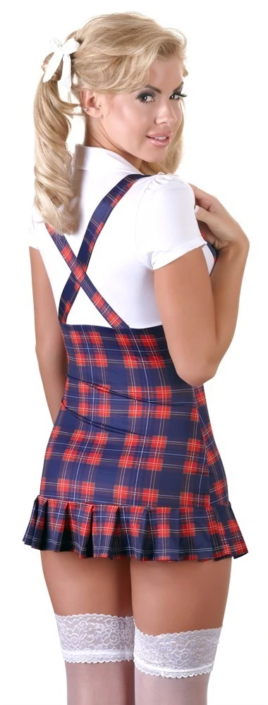 Cottelli Schulmädchen-Kleid mit Angenähten Trägern und Zwei Strapsen vorne