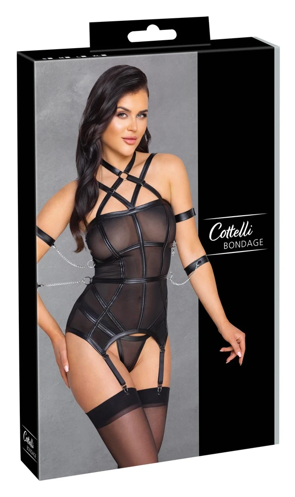 Cottelli Verführerisches Bondage-Set: Strapshemd, String und Fesseln mit anpassbaren Details