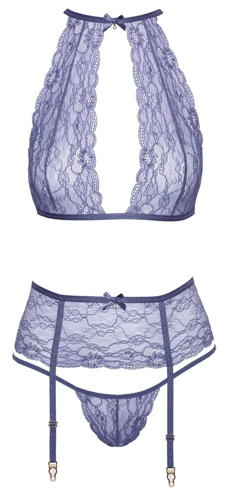 kissable Unterwäsche Reizwäsche Strapsset mit Soft-BH, Strapsgurt & String, Neckholder BH