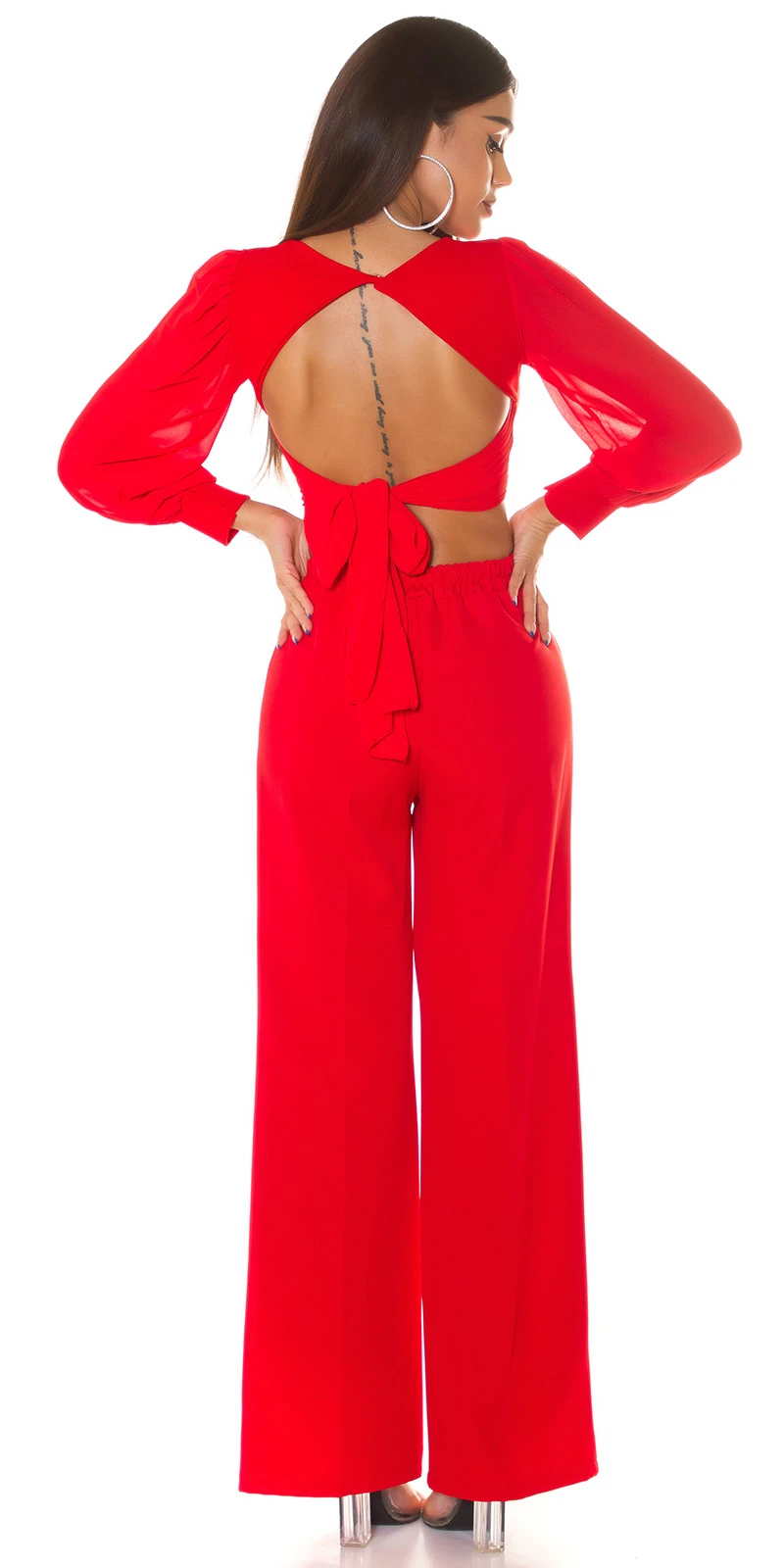 Chic Crop Langarm Blusen V-Neck Top Rückenfrei zum Binden Chic Crop Langarm Blusen V-Neck Top Rückenfrei zum Binden