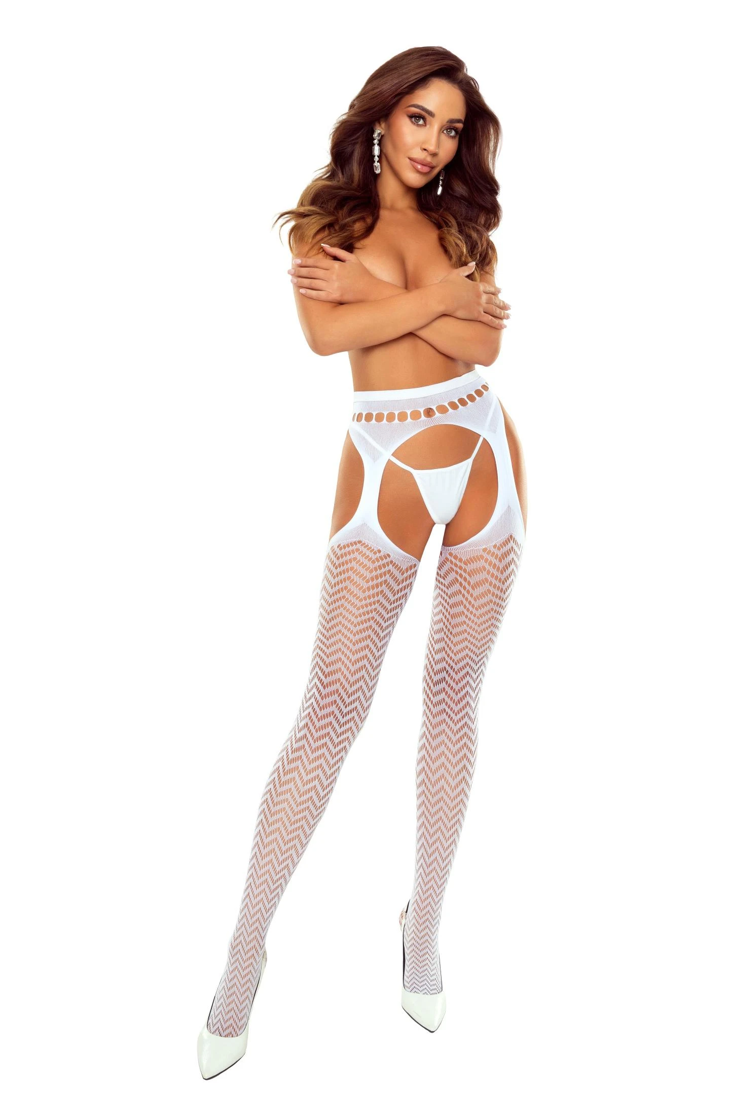 ouvert Strumpfhose S032 weiß - S/M