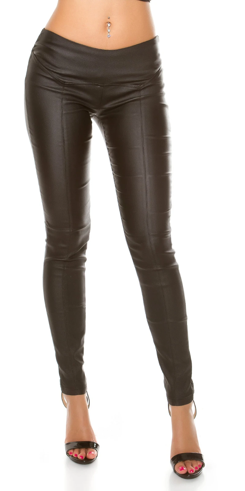 Kunstleder-Leggings mit figurbetonenden Zier-Nähte