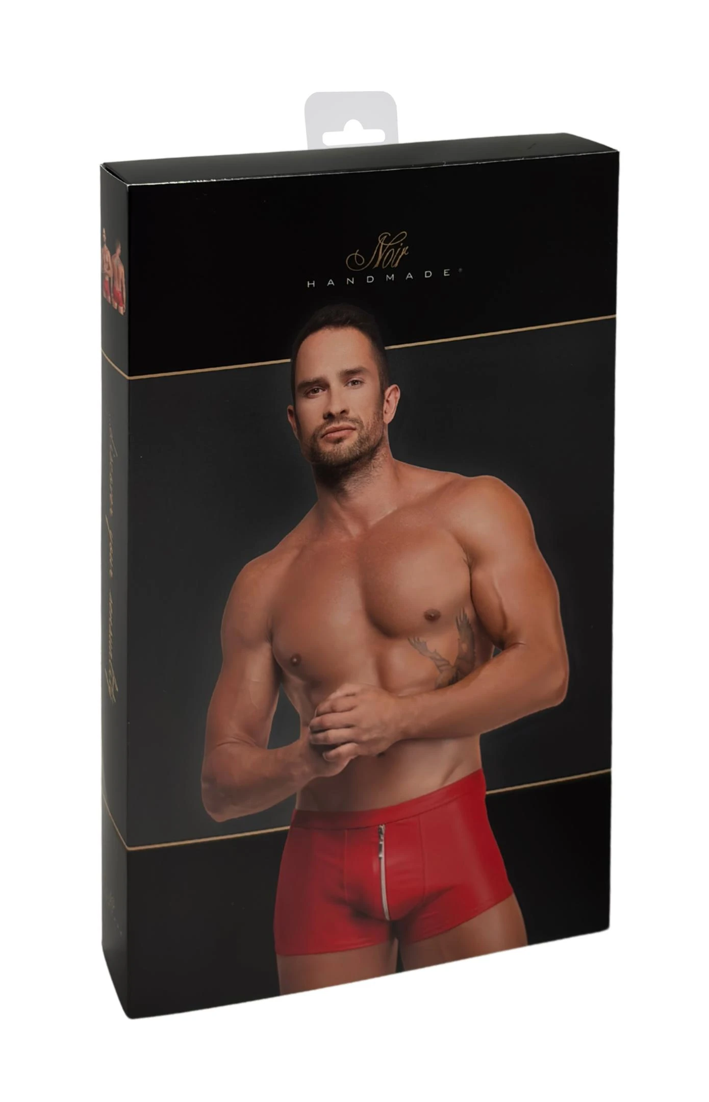 Rote Kinky Shorts Ignite H097 Herren Powerwetlook kurz mit silbernem 2-Wege-Reißverschluss und elastischem Bund von Noir Handmade Men