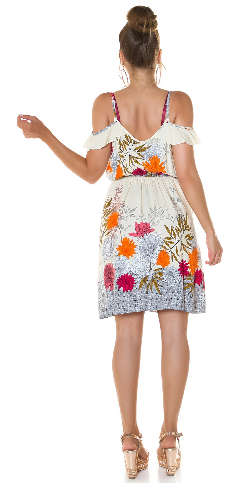 Business Cold-Shoulder Sommer Midi Viskose Kleid mit Print