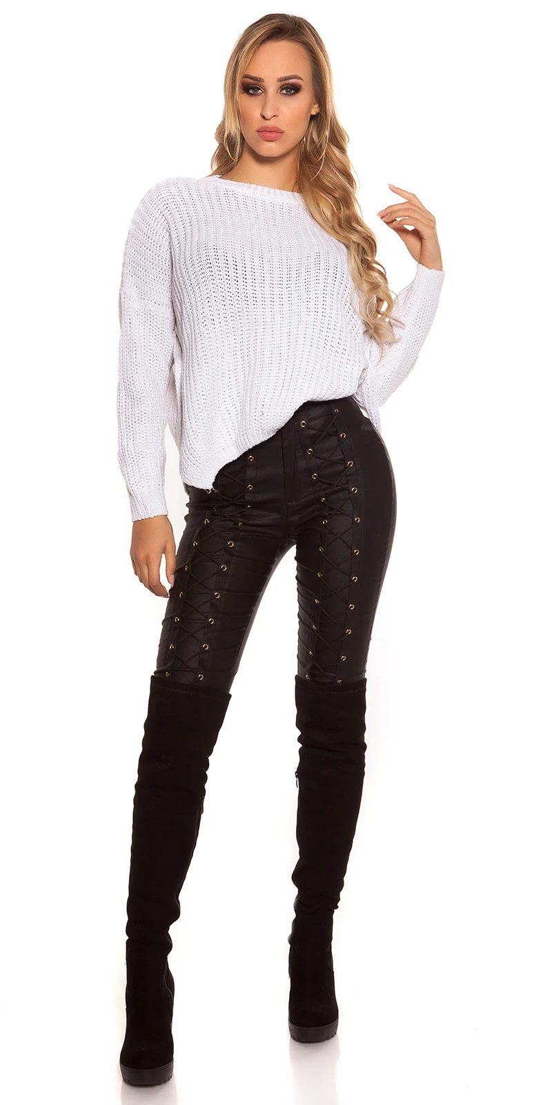 Stylo Strick Pullover mit Wickel-Effekt und Deko Knopf