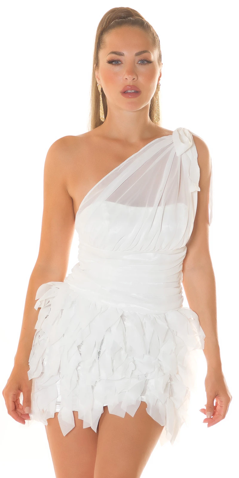 One Shoulder Chiffon Satin Look Party Minikleid One Shoulder Chiffon Satin Look Party Minikleid