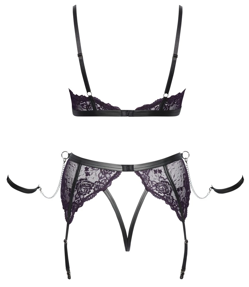 Cottelli BONDAGE Verführerisches Straps-Set von Cottelli BONDAGE mit ouvert String, Soft-BH, Armfesseln und aufregenden Ketten-Details