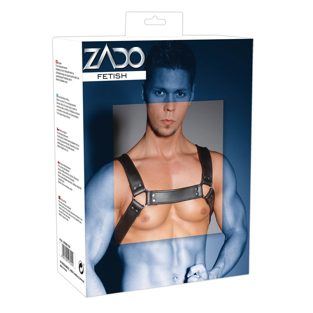 Verstellbarer Harness von ZADO aus robustem Leder. Ungefüttert, aufregend maskulin und vielseitig kombinierbar.