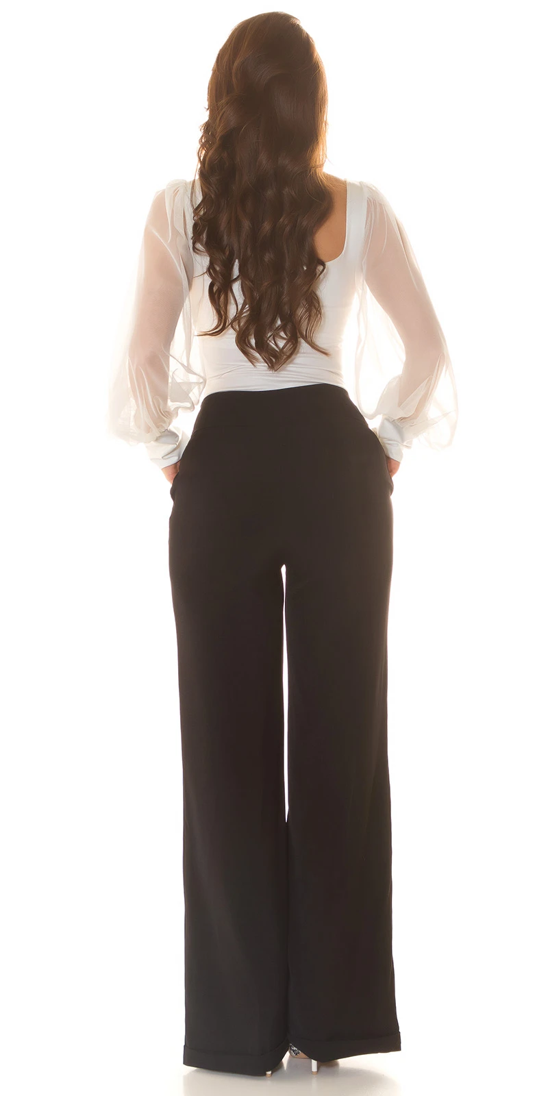 Highwaist Stoffhose Marlene Business Hose mit weitem Bein Schlaghose Bügelfalte und Krempel Highwaist Stoffhose Marlene Business Hose mit weitem Bein Schlaghose Bügelfalte und Krempel