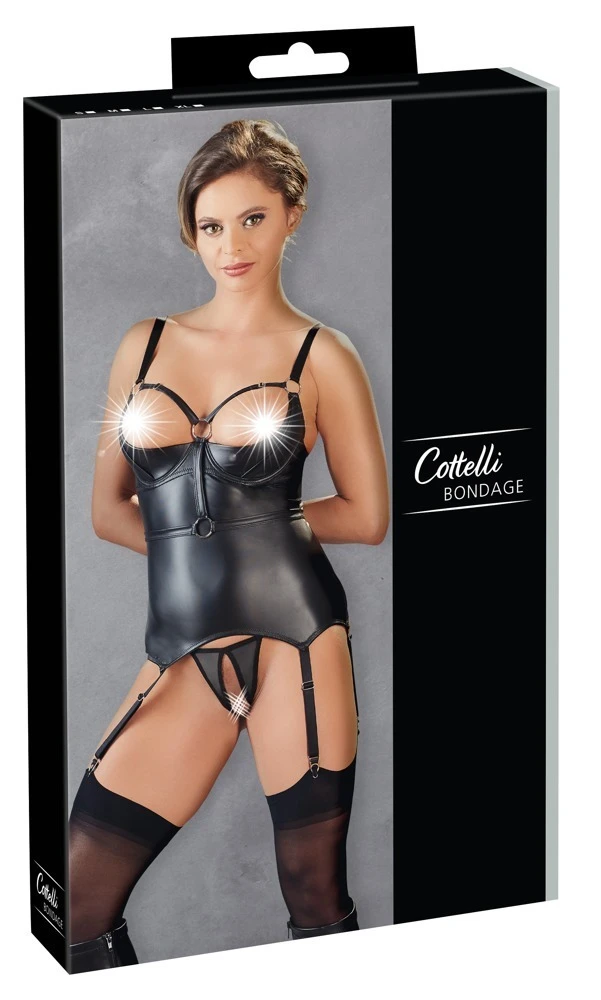 Cottelli Schwarzes Strapshemd mit verstellbaren Riemen und ouvert String