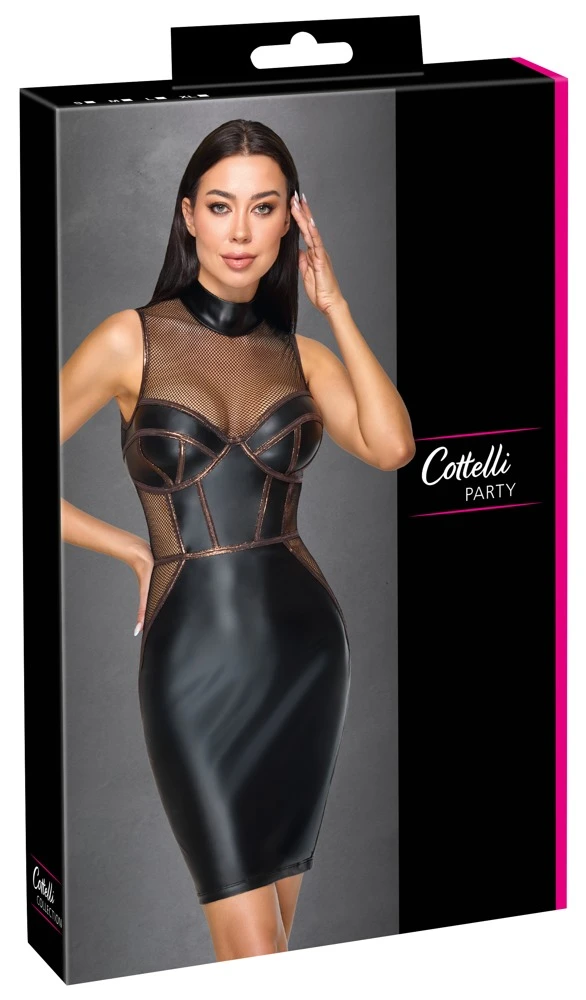 Cottelli PARTY Mattlook Kleid mit Netz Corsagen-Optik Roségold-Details figurbetont knielang sexy Clubwear
