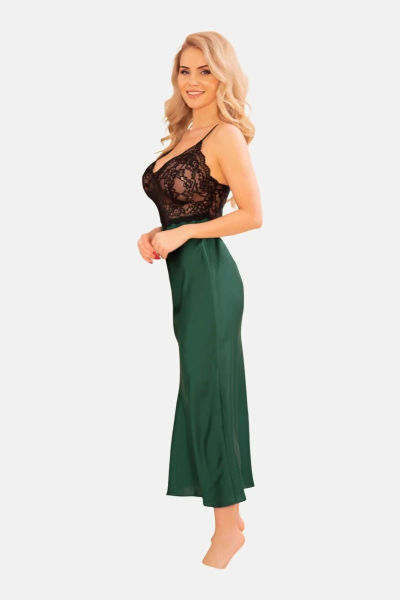 Langes Nachtkleid Negligee mit elastischer Spitze