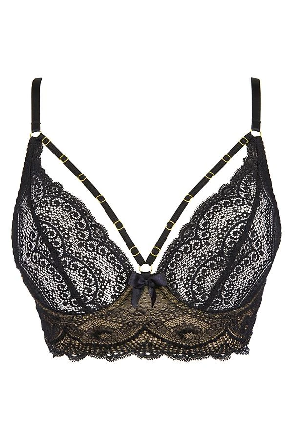 Axami Bustier BH schwarze Spitze auf hautfarbenen Tüll