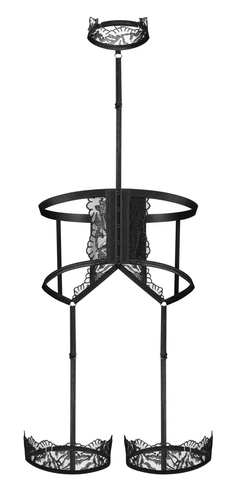 Harness Hersis von Obsessive in Schwarz – extravagantes Straps-Harness mit Halsband, Dekolleté-Steg und zarten Spitzen-Details Harness Hersis von Obsessive in Schwarz – extravagantes Straps-Harness mit Halsband, Dekolleté-Steg und zarten Spitzen-Details
